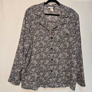 USA Made ARTHUR WARREN LTD. FOR HER Vintage Black White Floral Shirt Size 42/XL